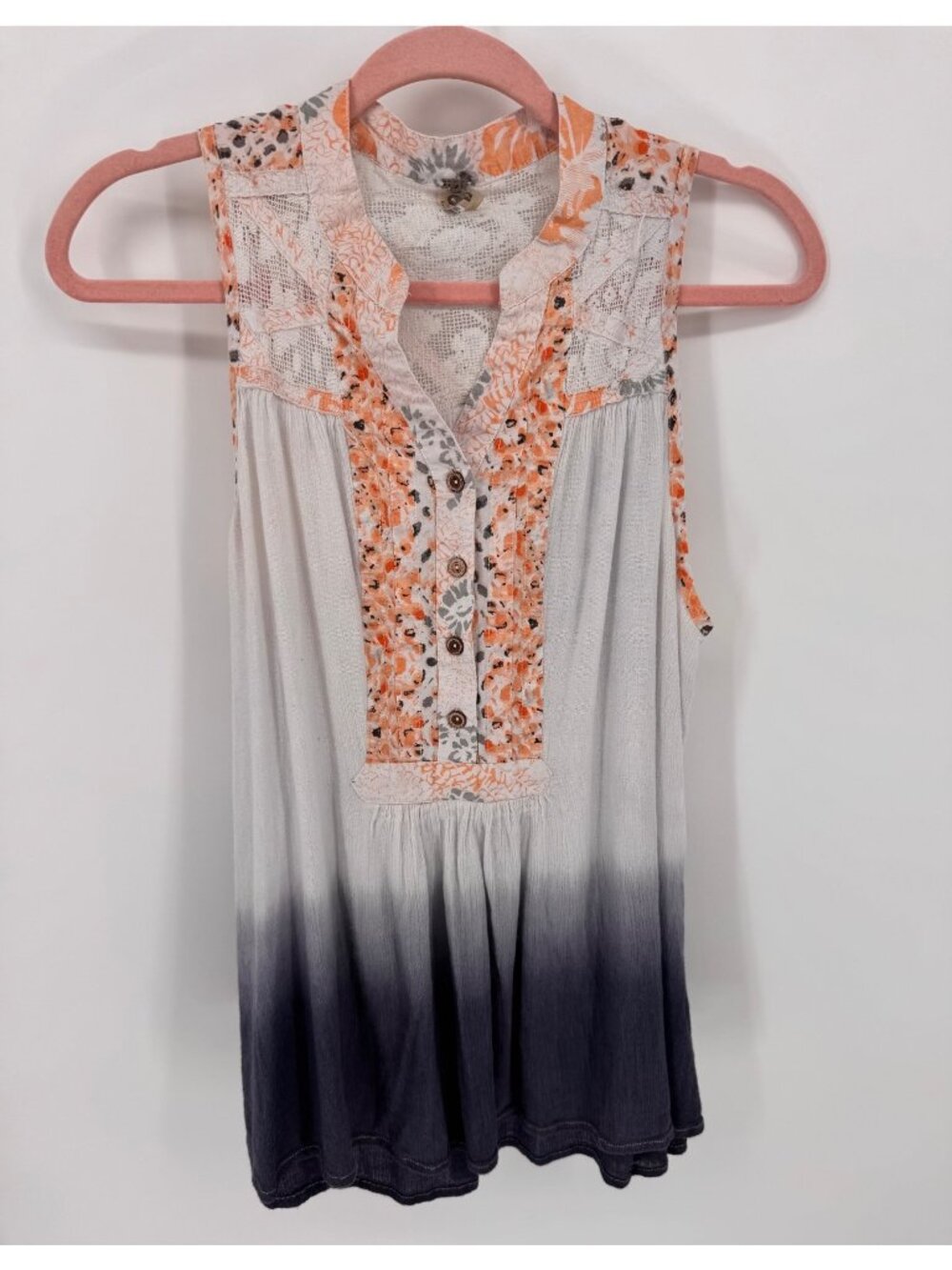 Gimmicks By BKE Womens Sleeveless Ombre Lace Floral Button-Front Top Size S